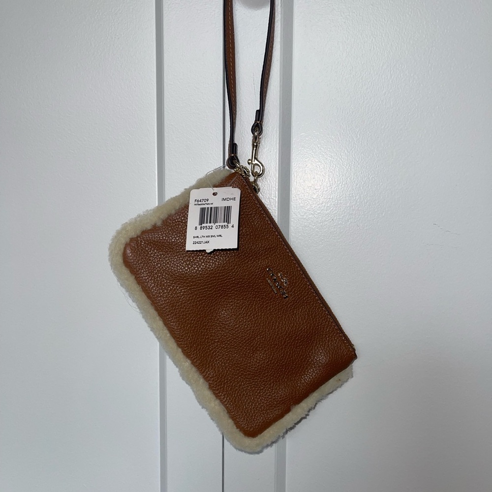 Brown Leather Wristlet with Cream Accent